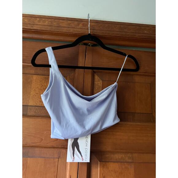 NWT Naked Wardrobe Women's One Shoulder Crop Top Periwinkle Light Blue Size M - Picture 2 of 8